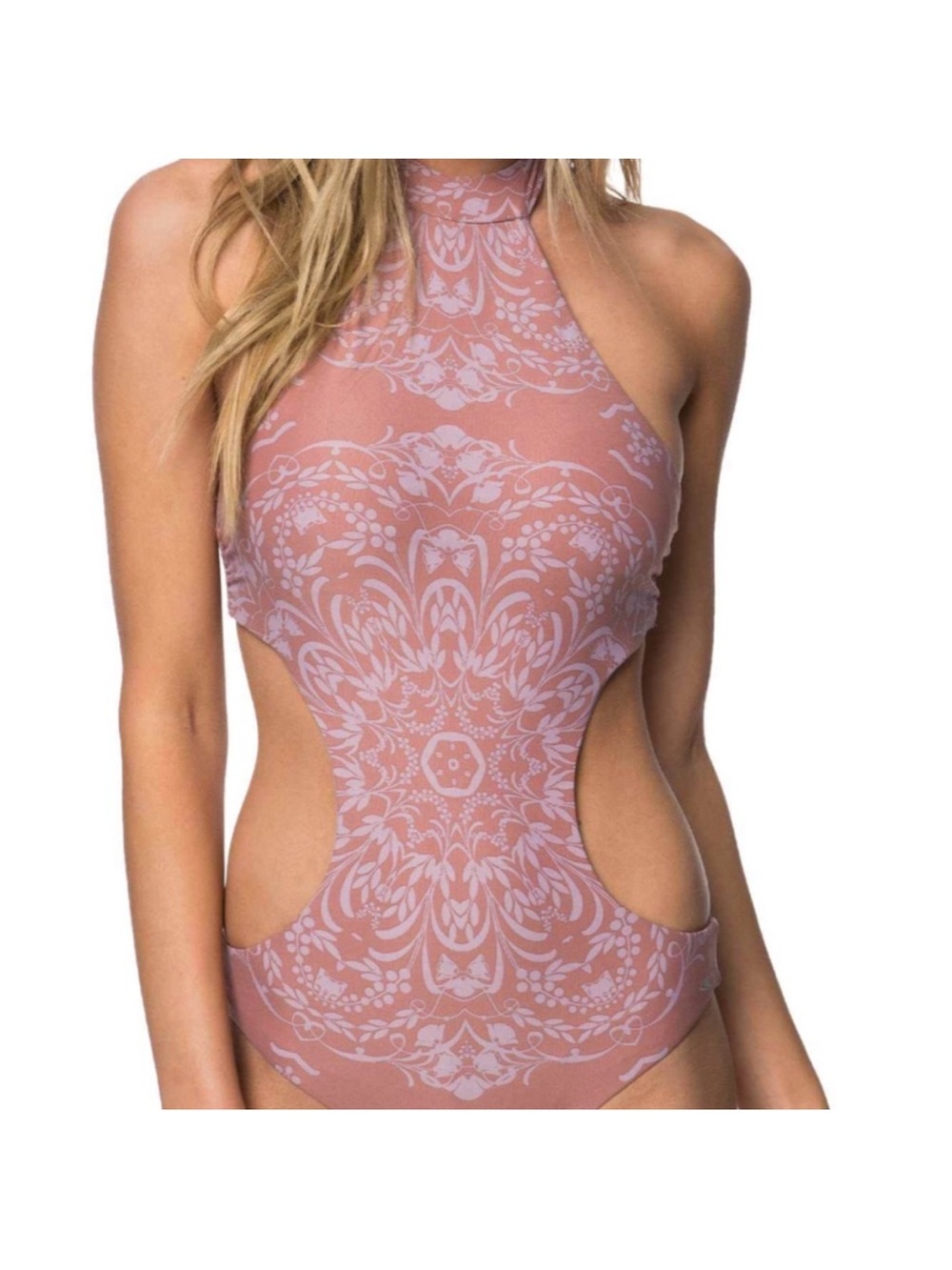 O'Neill Mauve Floral High-Neck Cutout Ascend One-Piece Hebrid  Swimsuit with tag